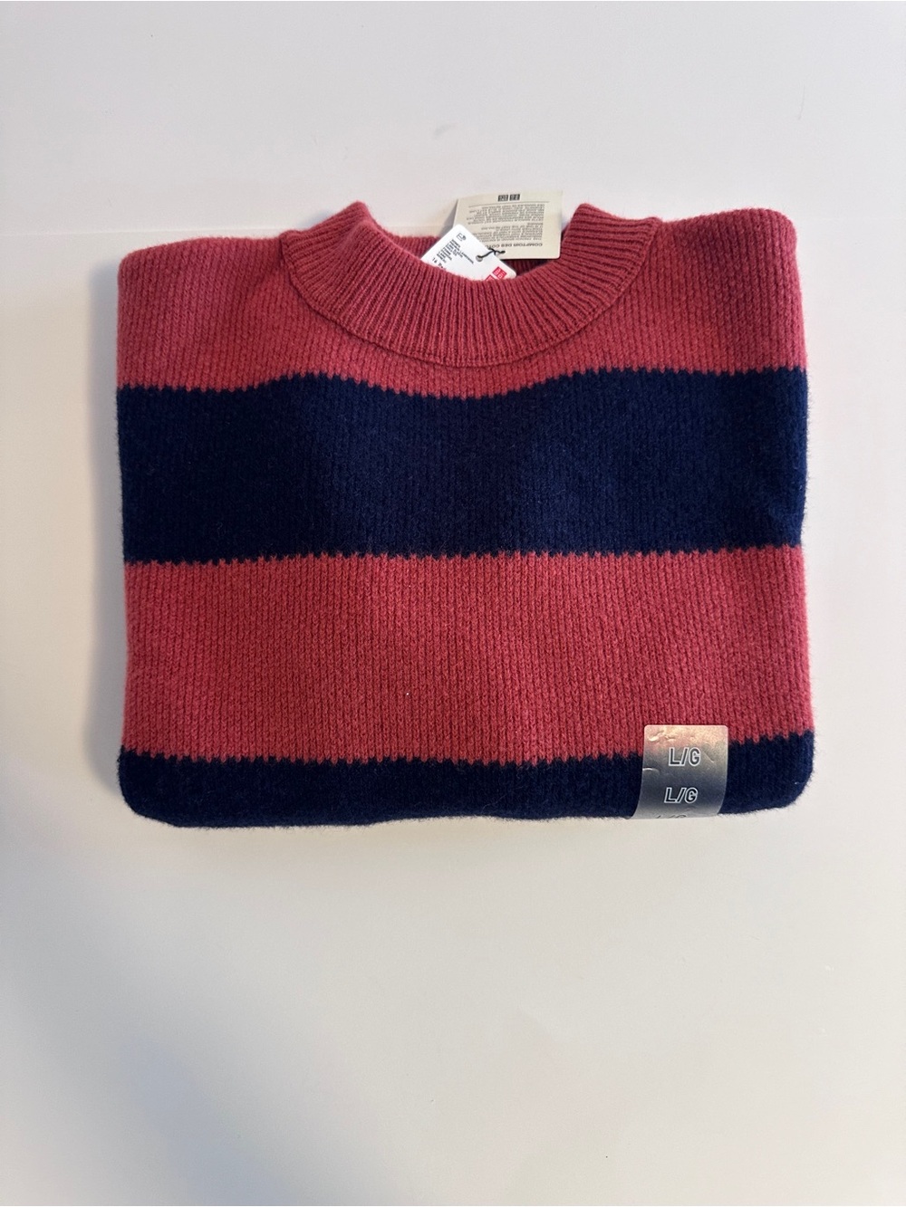 Ladies Uniqlo Crewneck Stripe Sweater - Orange/Rust  and Navy